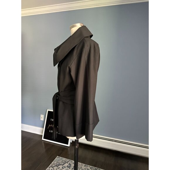 Theory Women’s Black Sheena Snap Collar Belted Waist Wide Sleeve Jacket Small - Picture 3 of 5